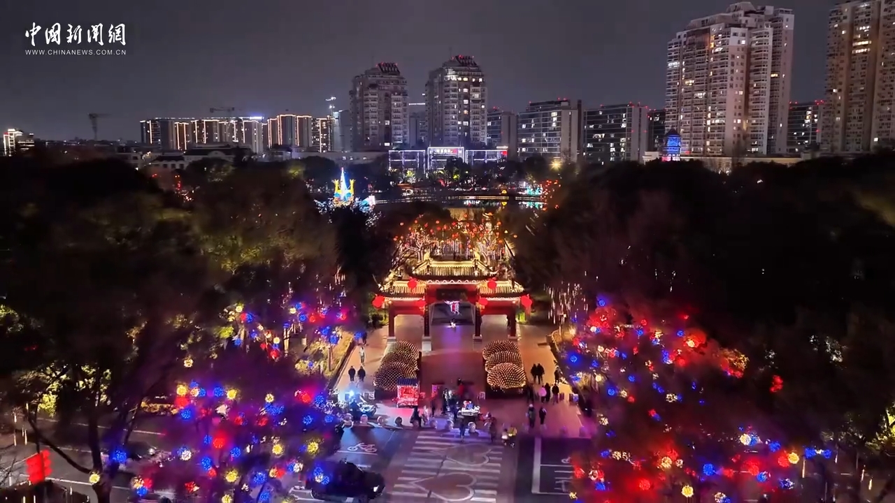 航拍春晚分会场义乌夜景 过年氛围渐浓